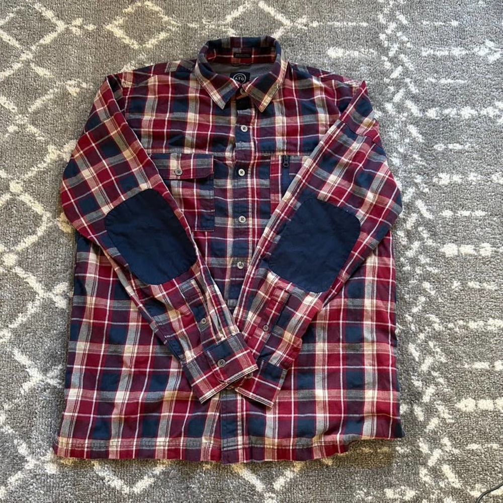 Wrangler ATG All Terrain Gear Plaid Flannel Button Up Mens Organic Cotton Large
